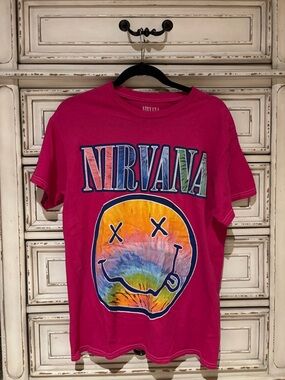NIRVANA Hot Pink Tie-Dye Smiley Graphic Tee